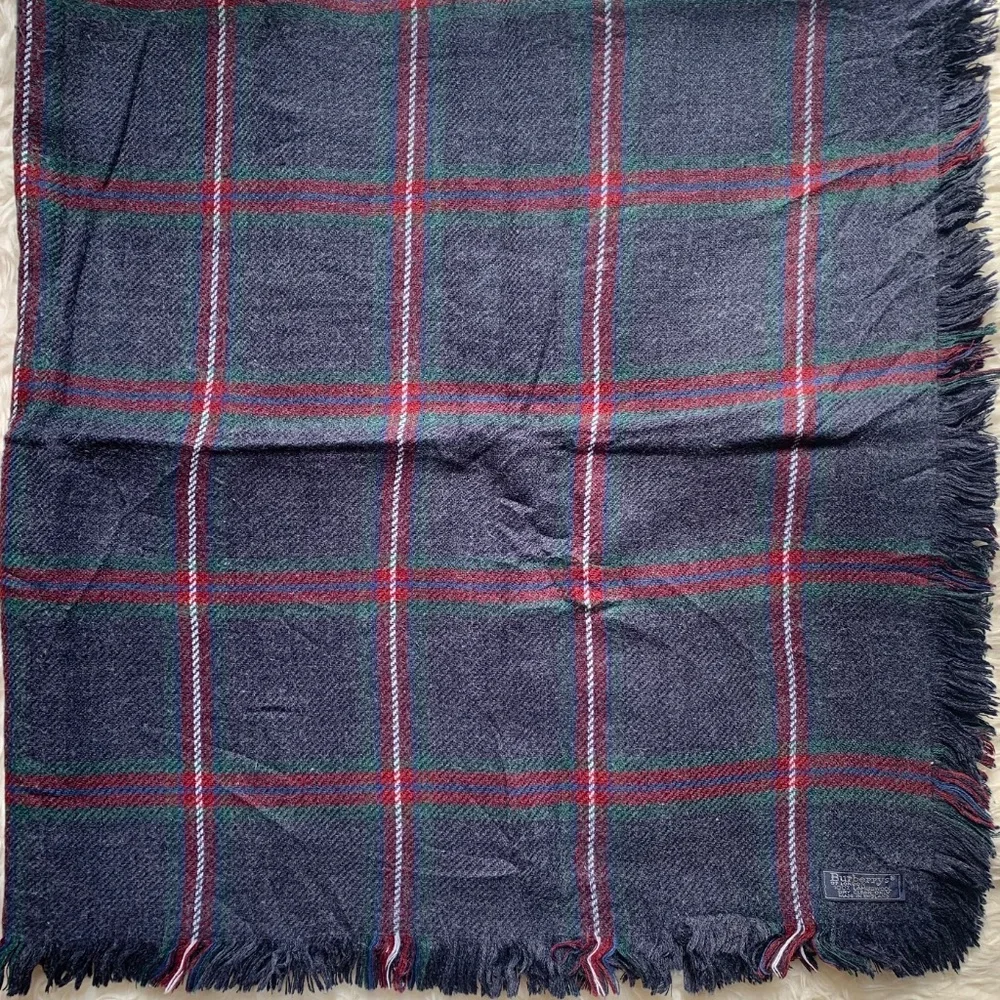 Burberry Vintage Wool Square Scarf Navy striped Multicolor
